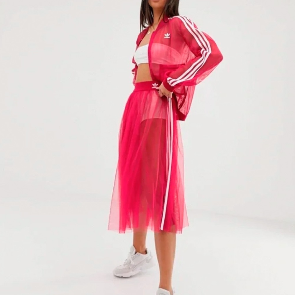 ADIDAS ORIGINALS “4-Pc”MESH/TULLE ENSEMBLE 💗 Jacket, SKirt SHirt & Short (NWT!)